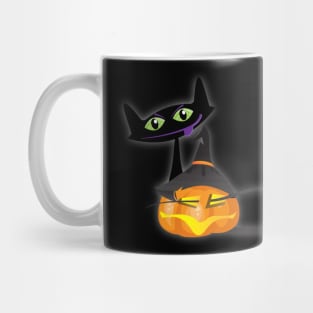 Halloween Black Cat Playing with Happy Pumpkin Mug